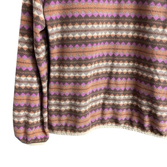 Patagonia Micro D Snap T Fleece Pullover Pink Diamond Stripe / Brown Size Medium - Picture 4 of 7